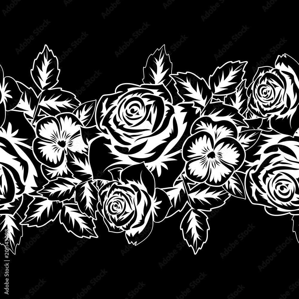 seamless monochrome pattern of flowers for greeting cards, background, price tags seamless monochrome pattern of flowers for greeting cards, background, price tags