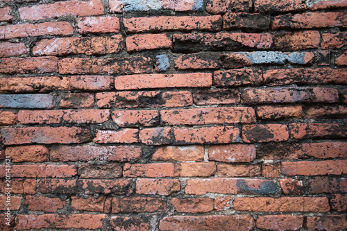 Ancient Wall made of brick Destroyed by war at Wat Chaiwatthanaram in Ayutthaya Thailand © sakdinon