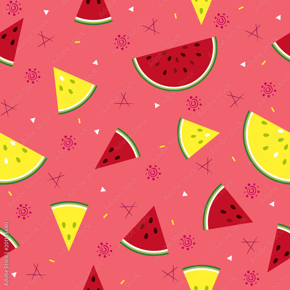Colorful fresh watermelon fruits seamless summer pattern background vector format Colorful fresh watermelon fruits seamless summer pattern background vector format