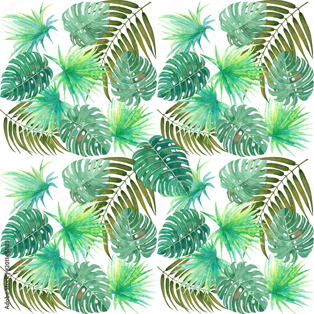 Watercolor palm leaves pattern