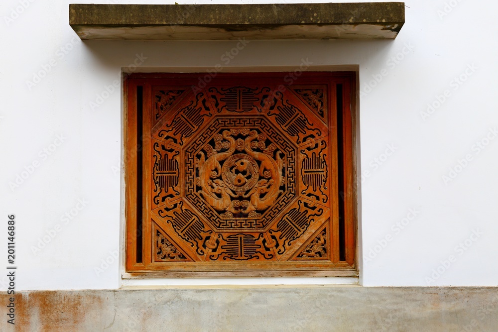 Vintage Chinese Wood Window at Chinese Temple.