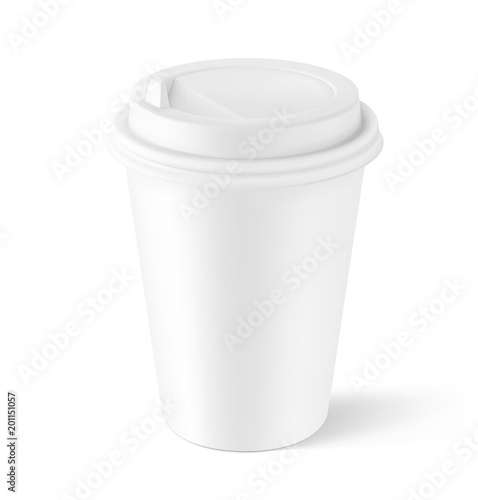 Realistic blank mock up thermo paper cup with shadow. Coffee to go, take out mug. Vector illustration isolated and can be use for any backgrounds. EPS10.