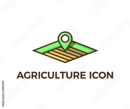 Agriculture icon - different layers of empty fields for cultivation with the gps localization map symbol. Vector design illustration