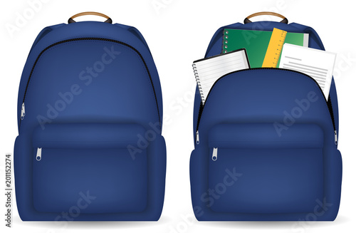 close and open student bag with study object