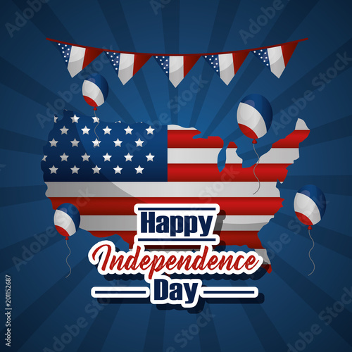 happy independence day map of american pennants celebration indenpendence vector illustration photo