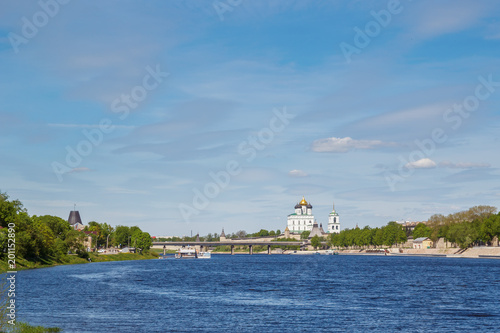 The Great River, Trinity Cathedral and the Bridge in Pskov © Тищенко Дмитрий
