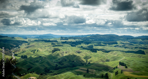 Panoramic view from Rainbow mountain in Rotorua region. North Island of New Zealand