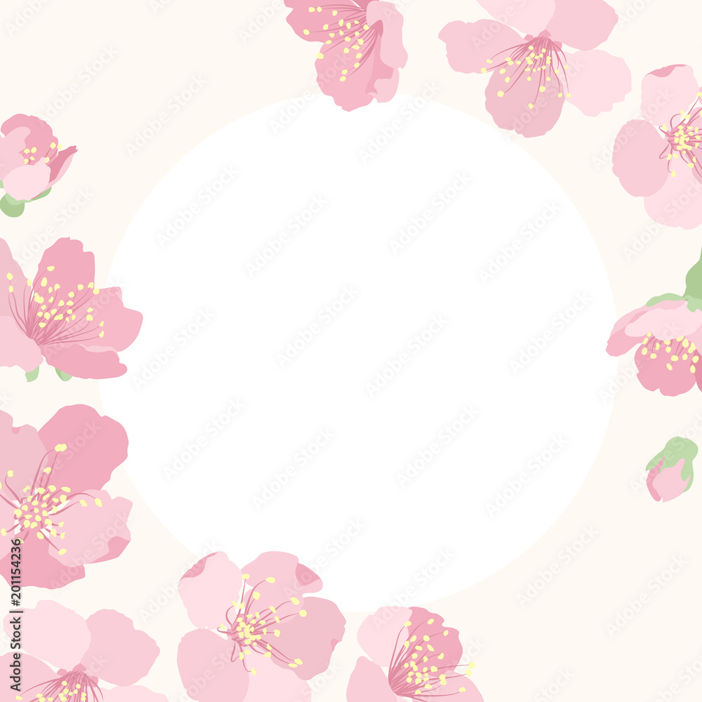 Pink cherry sakura flower blossom border frame