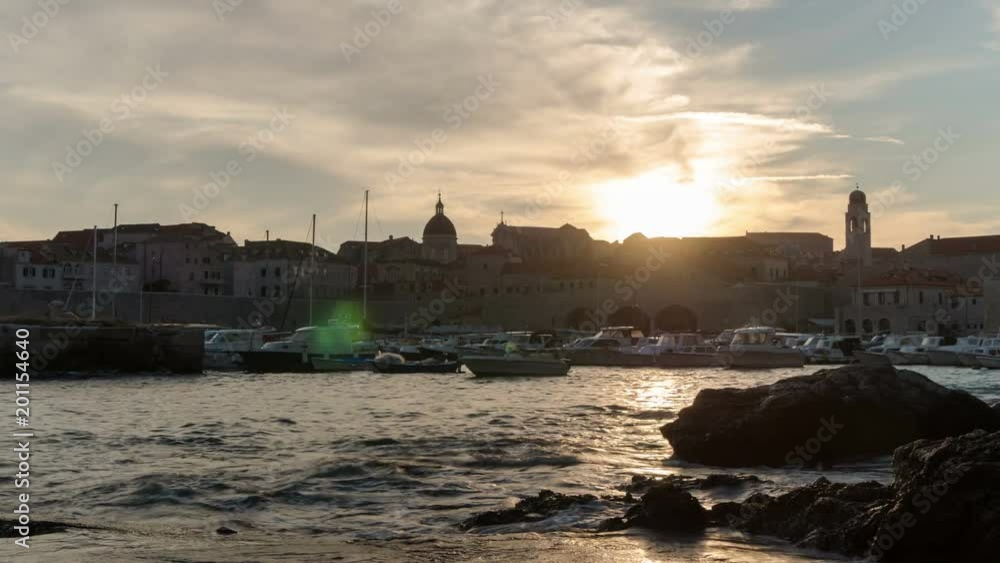 Timelapse in the Old Port of Dubrovnik at sunset Timelapse in the Old Port of Dubrovnik at sunset