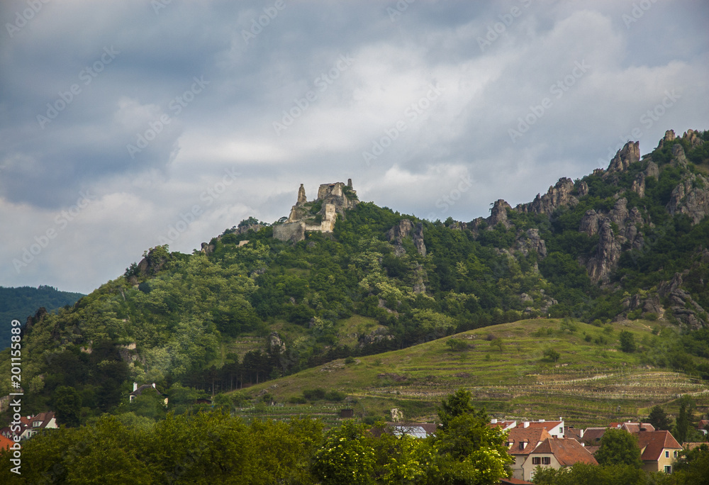 Kuenringer Castle (Burgruine Dürnstein)  and Wachau view, Austria