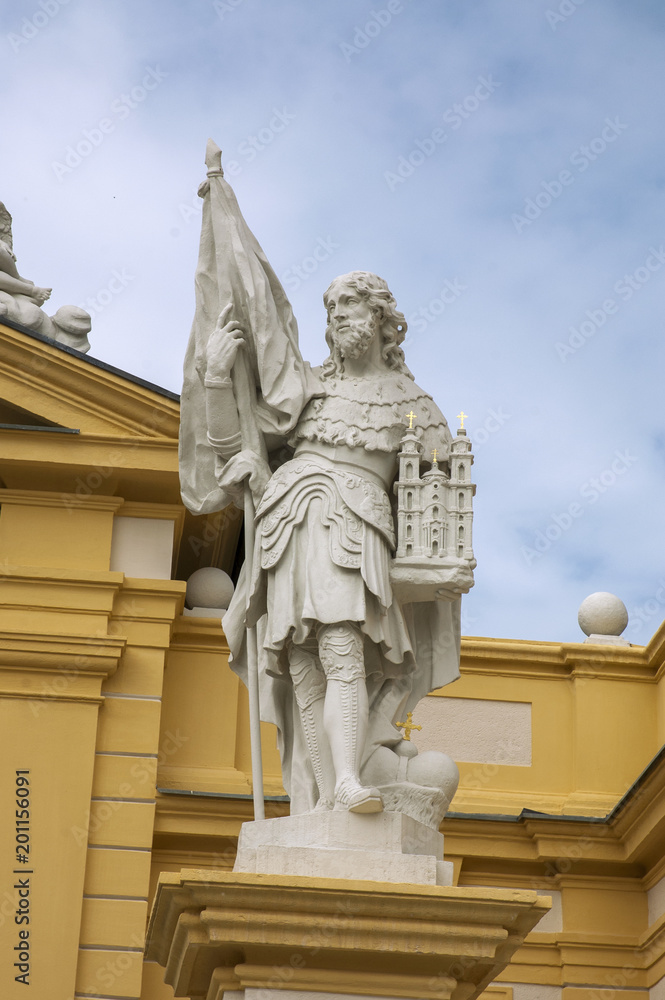 The St. Peter statue, protecting Melk Abbey church, the entrance to Benedictine monastery, Austria