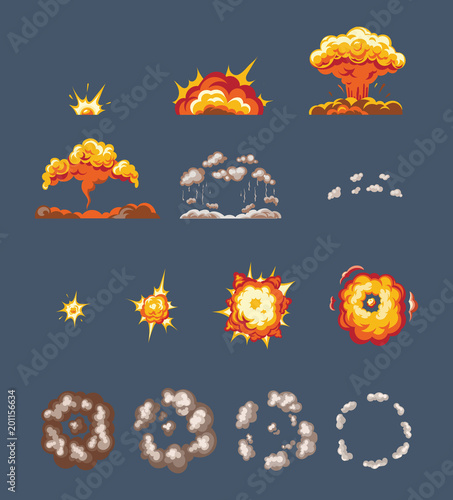 Animation scenes, effect smoke, explosion, fire clouds, broken into elements.
