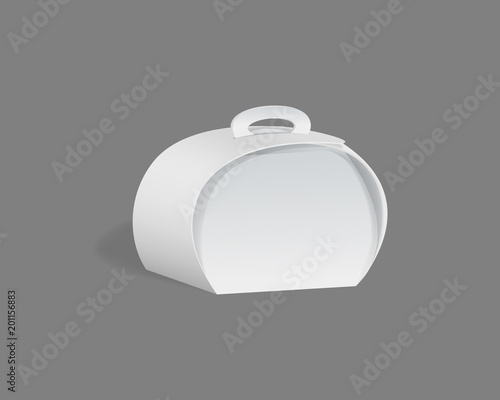 Realistic template, mockup closed gift paper packaging, box round shape.
