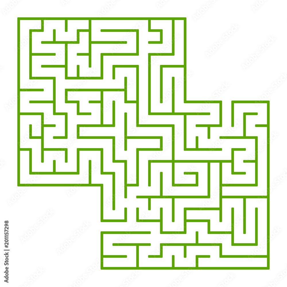 A square labyrinth with an entrance and an exit. Simple flat vector isolated illustration. With a place for your drawings