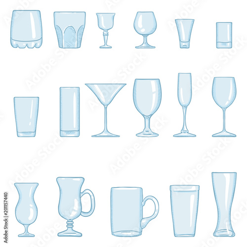 Vector Set of Cartoon Stemware. Glasses for Alcohol and Soft Drink