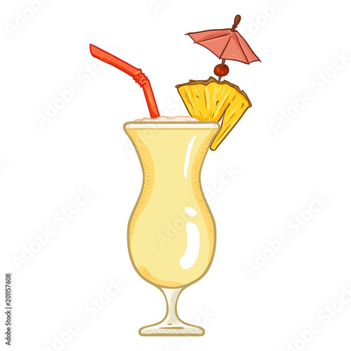 Vector Cartoon Illustration - Glass of Pina Colada