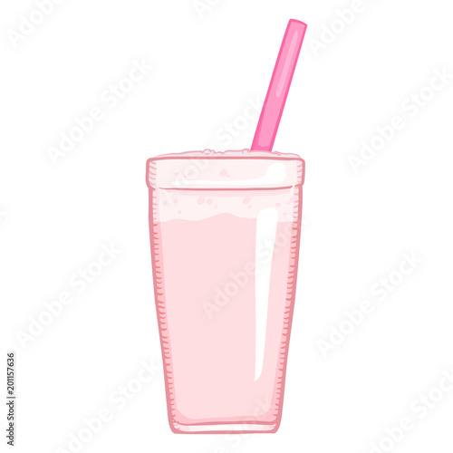 Vector Cartoon Illustration - Glass of Strawberry Milkshake