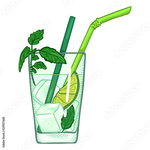 Vector Cartoon Illustration - Glass of Mojito