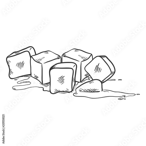 Vector Sketch Illustration - Ice Cubes Melting