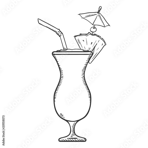 Vector Sketch Illustration - Glass of Pina Colada