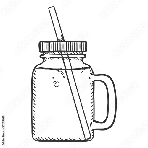 Vector Sketch Illustration - Jar with Soda