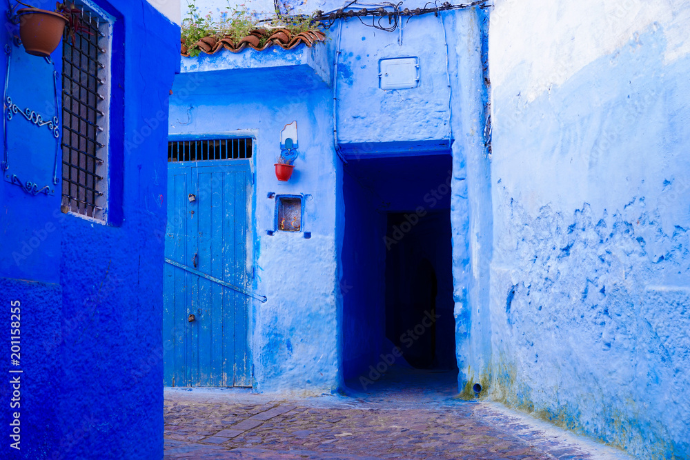 Traditional and Beautiful Blue Door,Old Medina, Chefchaouen, Blue City of northwest Morocco