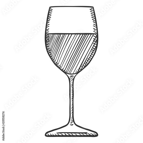 Vector Sketch Glass with Wine