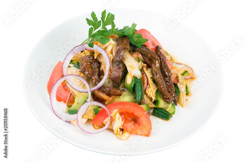 Spicy Asian salad with vegetables and grilled meat
