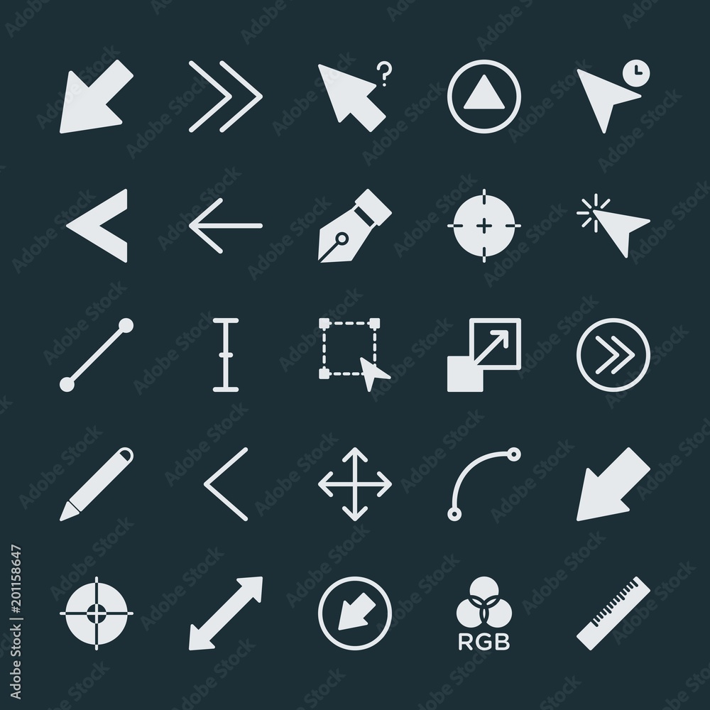 Modern Simple Set of arrows, cursors, design Vector fill Icons. ..Contains such Icons as up, success, graphic, internet, target, up, rgb and more on dark background. Fully Editable. Pixel Perfect. Modern Simple Set of arrows, cursors, design Vector fill Icons. ..Contains such Icons as up, success, graphic, internet, target, up, rgb and more on dark background. Fully Editable. Pixel Perfect.