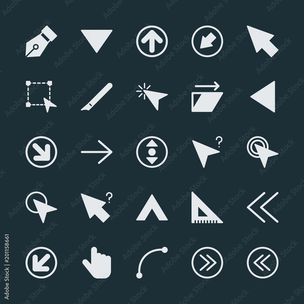 Modern Simple Set of arrows, cursors, design Vector fill Icons. ..Contains such Icons as ink, business, measurement, equipment, arrow, up and more on dark background. Fully Editable. Pixel Perfect. Modern Simple Set of arrows, cursors, design Vector fill Icons. ..Contains such Icons as ink, business, measurement, equipment, arrow, up and more on dark background. Fully Editable. Pixel Perfect.