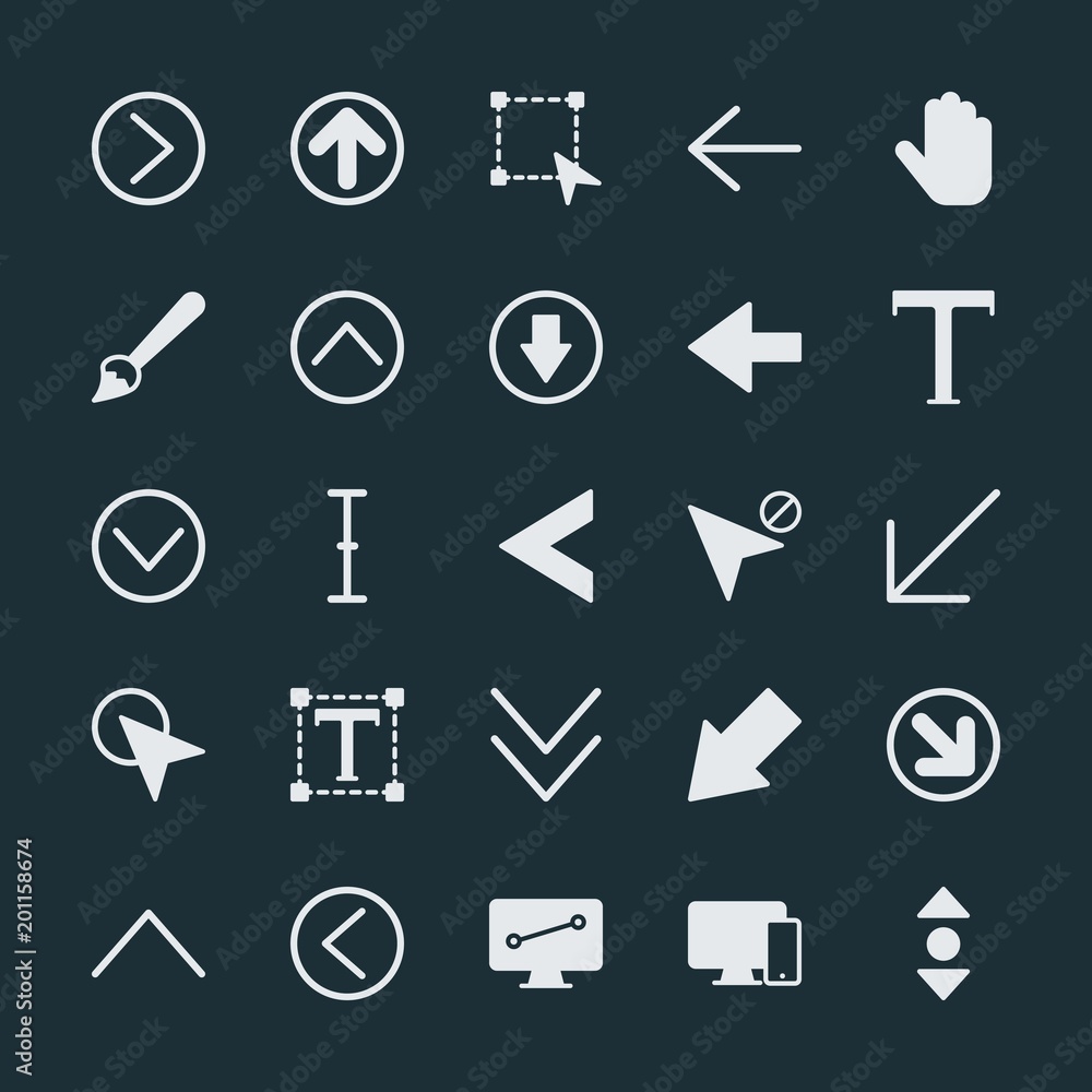 Modern Simple Set of arrows, cursors, design Vector fill Icons. ..Contains such Icons as color, right, scroll, arrow, circular, choose and more on dark background. Fully Editable. Pixel Perfect. Modern Simple Set of arrows, cursors, design Vector fill Icons. ..Contains such Icons as color, right, scroll, arrow, circular, choose and more on dark background. Fully Editable. Pixel Perfect.