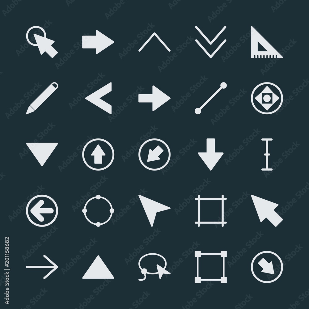 Modern Simple Set of arrows, cursors, design Vector fill Icons. ..Contains such Icons as background, illustration, up, click, vector and more on dark background. Fully Editable. Pixel Perfect. Modern Simple Set of arrows, cursors, design Vector fill Icons. ..Contains such Icons as background, illustration, up, click, vector and more on dark background. Fully Editable. Pixel Perfect.