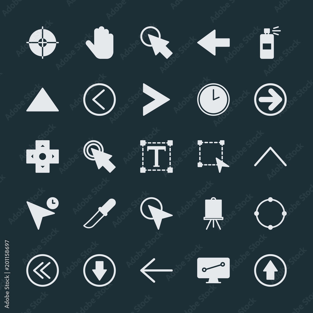 Modern Simple Set of arrows, cursors, design Vector fill Icons. ..Contains such Icons as anchor, illustration, hand, click, next, left and more on dark background. Fully Editable. Pixel Perfect. Modern Simple Set of arrows, cursors, design Vector fill Icons. ..Contains such Icons as anchor, illustration, hand, click, next, left and more on dark background. Fully Editable. Pixel Perfect.