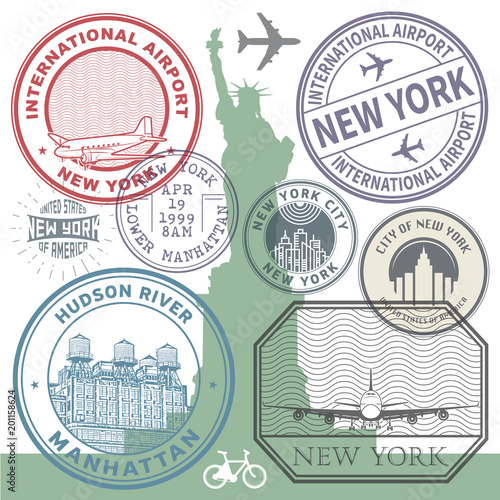Retro postage USA airport stamps set