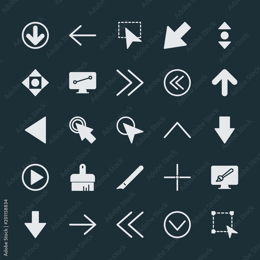 Modern Simple Set of arrows, cursors, design Vector fill Icons. ..Contains such Icons as icon, paint, graphic, people, choose, left and more on dark background. Fully Editable. Pixel Perfect. Modern Simple Set of arrows, cursors, design Vector fill Icons. ..Contains such Icons as icon, paint, graphic, people, choose, left and more on dark background. Fully Editable. Pixel Perfect.