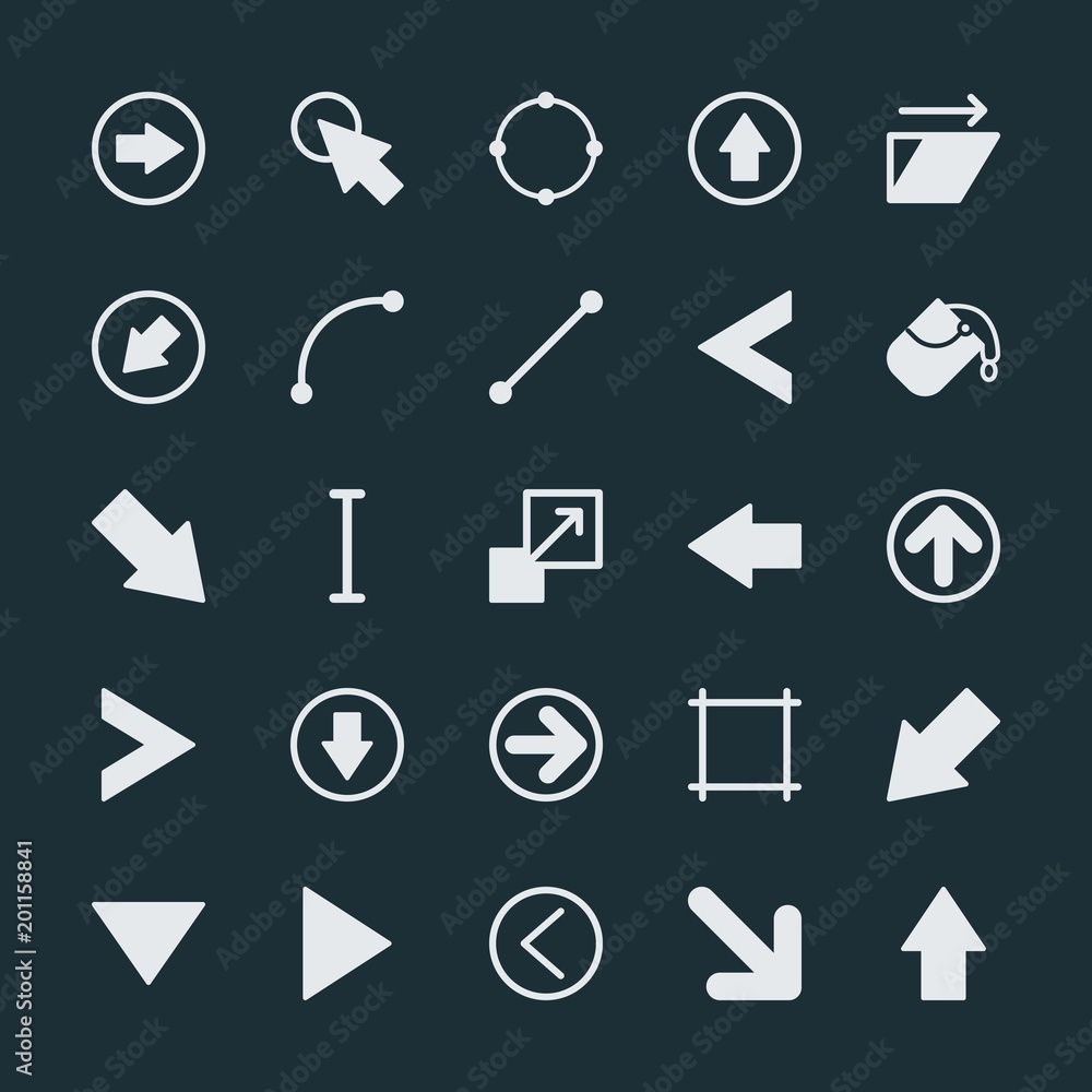 Modern Simple Set of arrows, cursors, design Vector fill Icons. ..Contains such Icons as work, right, sign, trim, grid, interface, left and more on dark background. Fully Editable. Pixel Perfect. Modern Simple Set of arrows, cursors, design Vector fill Icons. ..Contains such Icons as work, right, sign, trim, grid, interface, left and more on dark background. Fully Editable. Pixel Perfect.
