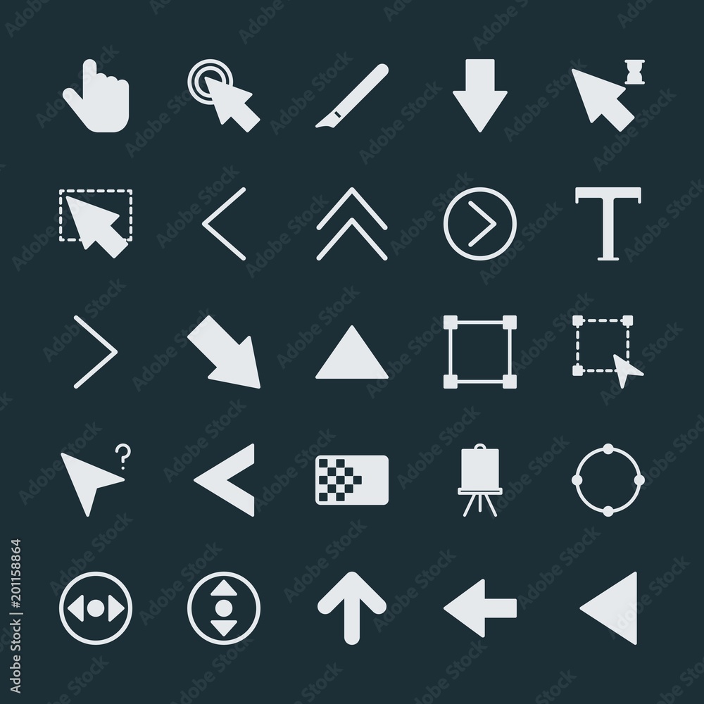 Modern Simple Set of arrows, cursors, design Vector fill Icons. ..Contains such Icons as black, diagonal, vertical, sign, mouse, paper and more on dark background. Fully Editable. Pixel Perfect. Modern Simple Set of arrows, cursors, design Vector fill Icons. ..Contains such Icons as black, diagonal, vertical, sign, mouse, paper and more on dark background. Fully Editable. Pixel Perfect.