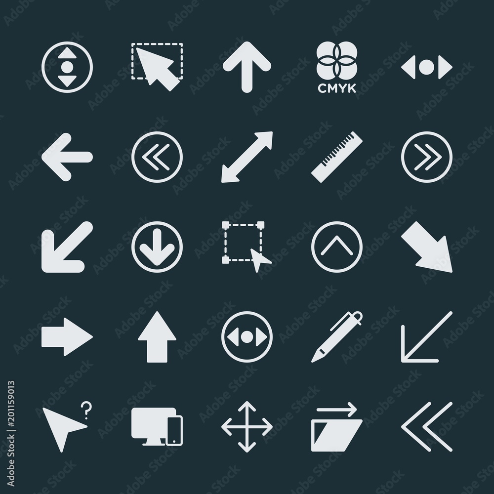 Modern Simple Set of arrows, cursors, design Vector fill Icons. ..Contains such Icons as colorful, tool, equipment, ruler, illustration and more on dark background. Fully Editable. Pixel Perfect. Modern Simple Set of arrows, cursors, design Vector fill Icons. ..Contains such Icons as colorful, tool, equipment, ruler, illustration and more on dark background. Fully Editable. Pixel Perfect.