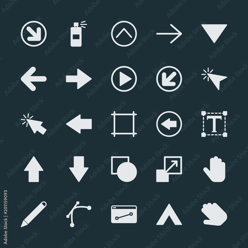 Modern Simple Set of arrows, cursors, design Vector fill Icons. ..Contains such Icons as up, enlarge, circle, drawing, graffiti, left and more on dark background. Fully Editable. Pixel Perfect. Modern Simple Set of arrows, cursors, design Vector fill Icons. ..Contains such Icons as up, enlarge, circle, drawing, graffiti, left and more on dark background. Fully Editable. Pixel Perfect.