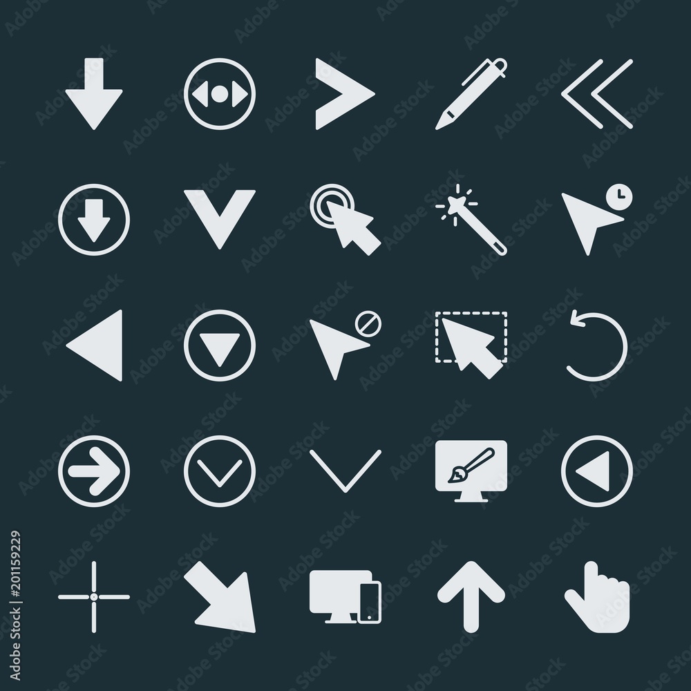 Modern Simple Set of arrows, cursors, design Vector fill Icons. ..Contains such Icons as cursor, wand, circular, arrow, graphic, finger and more on dark background. Fully Editable. Pixel Perfect. Modern Simple Set of arrows, cursors, design Vector fill Icons. ..Contains such Icons as cursor, wand, circular, arrow, graphic, finger and more on dark background. Fully Editable. Pixel Perfect.
