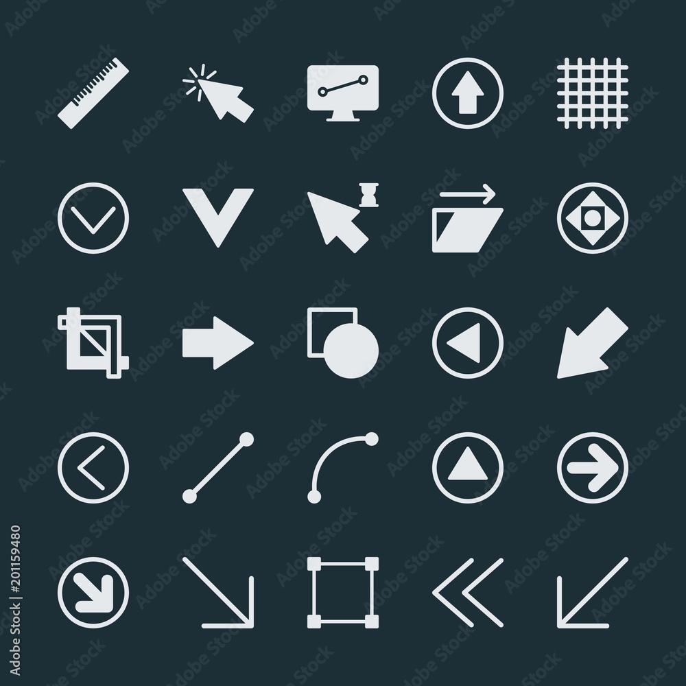 Modern Simple Set of arrows, cursors, design Vector fill Icons. ..Contains such Icons as equipment, isolated, ruler, direction, cursor and more on dark background. Fully Editable. Pixel Perfect. Modern Simple Set of arrows, cursors, design Vector fill Icons. ..Contains such Icons as equipment, isolated, ruler, direction, cursor and more on dark background. Fully Editable. Pixel Perfect.