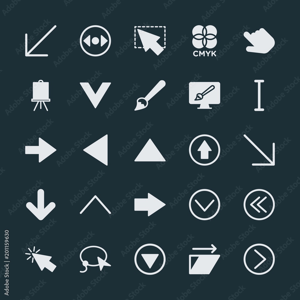 Modern Simple Set of arrows, cursors, design Vector fill Icons. ..Contains such Icons as mouse, background, art, horizontal, trim, tool and more on dark background. Fully Editable. Pixel Perfect. Modern Simple Set of arrows, cursors, design Vector fill Icons. ..Contains such Icons as mouse, background, art, horizontal, trim, tool and more on dark background. Fully Editable. Pixel Perfect.