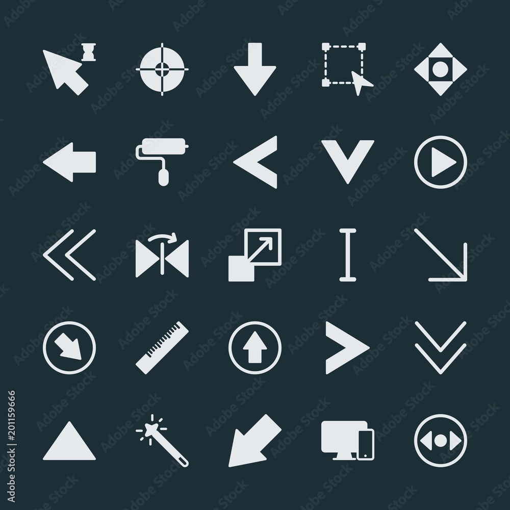 Modern Simple Set of arrows, cursors, design Vector fill Icons. ..Contains such Icons as computer, isolated, vector, flip, down, roller and more on dark background. Fully Editable. Pixel Perfect. Modern Simple Set of arrows, cursors, design Vector fill Icons. ..Contains such Icons as computer, isolated, vector, flip, down, roller and more on dark background. Fully Editable. Pixel Perfect.