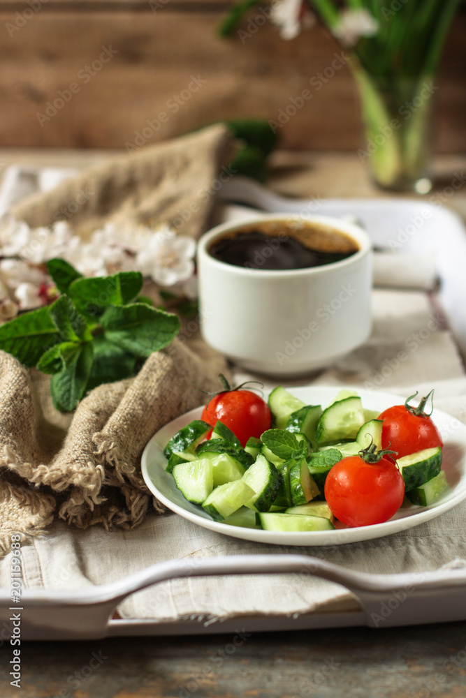 salad - organic vegetables (juicy vegetables). copy space (food vegetables background). Healthy food