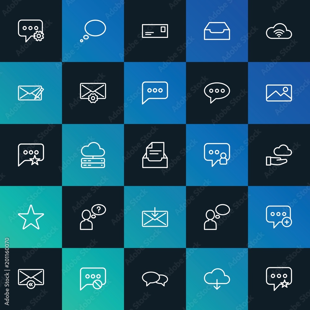 Modern Simple Set of cloud and networking, chat and messenger, email Vector outline Icons. ..Contains such Icons as network and more on dark and gradient background. Fully Editable. Pixel Perfect.