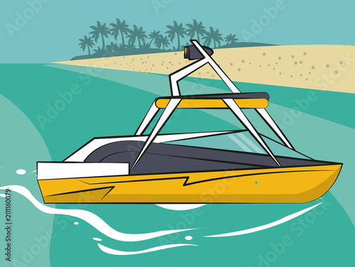 Racing boat on sea cartoon vector illustration graphic design