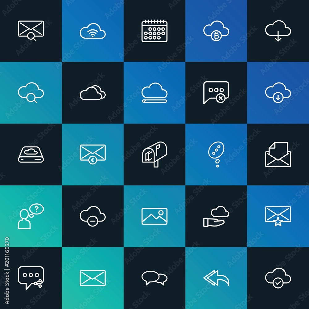 Modern Simple Set of cloud and networking, chat and messenger, email Vector outline Icons. ..Contains such Icons as envelope and more on dark and gradient background. Fully Editable. Pixel Perfect. Modern Simple Set of cloud and networking, chat and messenger, email Vector outline Icons. ..Contains such Icons as envelope and more on dark and gradient background. Fully Editable. Pixel Perfect.