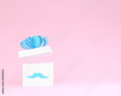 White gift box with blue ribbon on pink background for copy space. minimal concept idea. Happy Fathers Day, is a celebration honoring fathers and celebrating fatherhood, paternal bonds