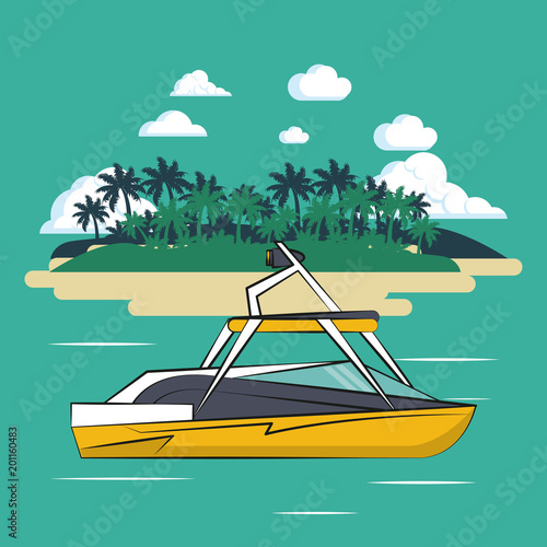 Racing boat on sea cartoon vector illustration graphic design