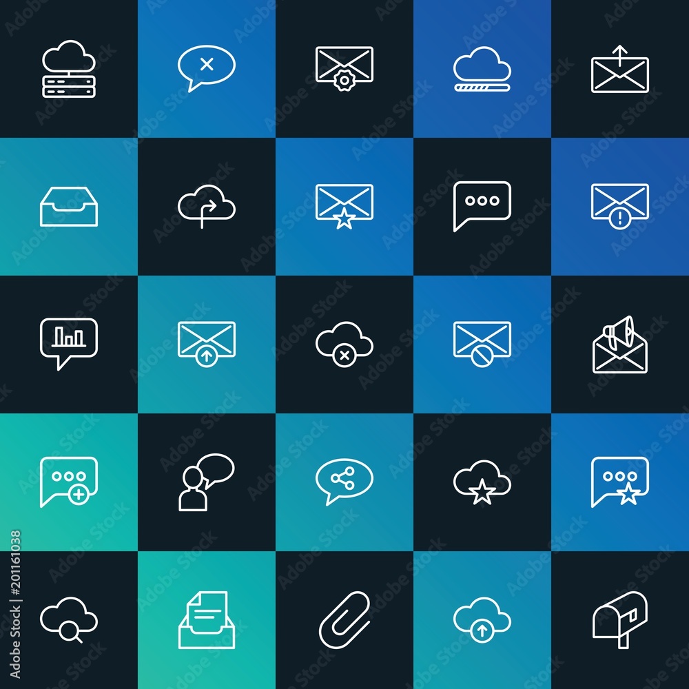 Modern Simple Set of cloud and networking, chat and messenger, email Vector outline Icons. ..Contains such Icons as mail, icon and more on dark and gradient background. Fully Editable. Pixel Perfect. Modern Simple Set of cloud and networking, chat and messenger, email Vector outline Icons. ..Contains such Icons as mail, icon and more on dark and gradient background. Fully Editable. Pixel Perfect.